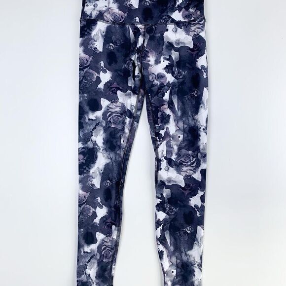 Lululemon Wunder Under High-Rise Leggings Roses Floral Black Grey Size 6 Crop - Picture 2 of 5